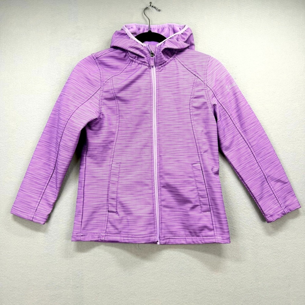 Free Country Super Softshell Jacket Girls 10/12 Purple Space Dye Hooded Full Zip